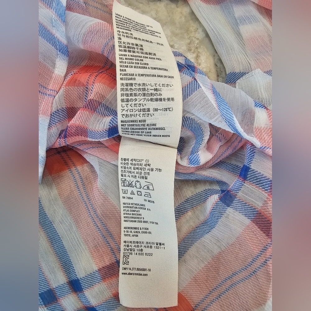 Abercrombie & Fitch Sheer Plaid Button Down Shirt Size Small - Picture 7 of 11